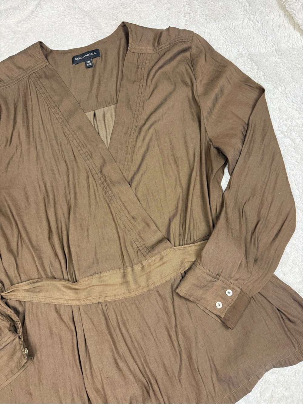 Banana Republic Taupe-Brown Wrap Blouse with Self-Tie - Picture 2 of 6